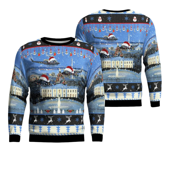 US Air Force Bell UH-1N Twin Huey of the 1st Helicopter Squadron flying over Washington DC Christmas AOP Sweater ? Usalast