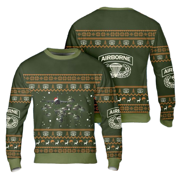 US Army Paratroopers With The 82nd Airborne Division Parachute Christmas Sweater 3D ? Usalast