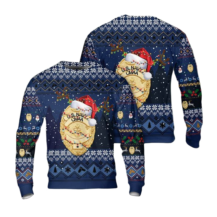 US Navy Command Master-At-Arms CMAA Badge Christmas AOP Sweater ? Usalast