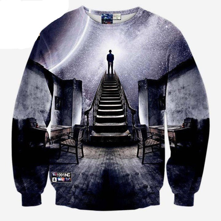 Very Popular Style Mens 3D Sweaters Print A Person Watch The Space Meteor Shower Casual Stairs Ladder Hoodies Sh5442 ? Usalast