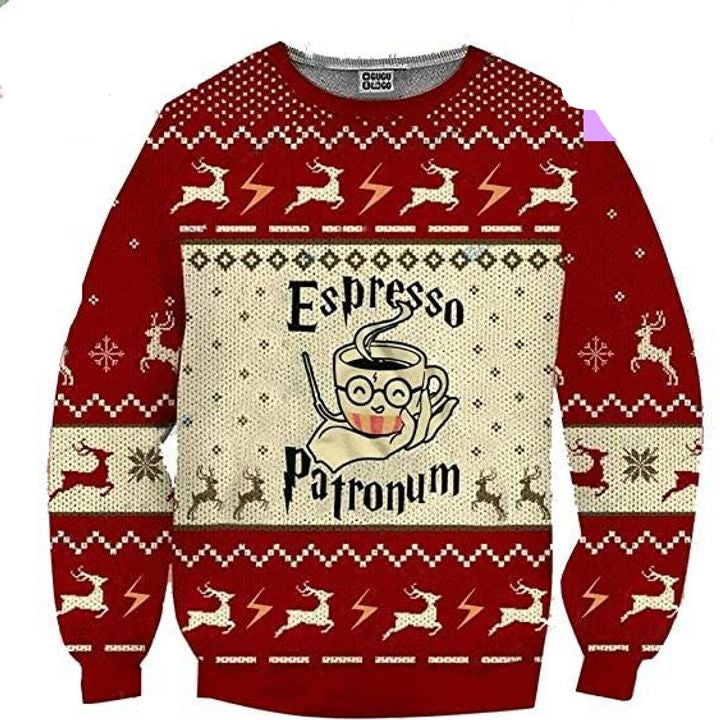 Vintage Espresso Patronumm Funny Retro Espresso 3d Ugly Christmas Sweater ? Usalast