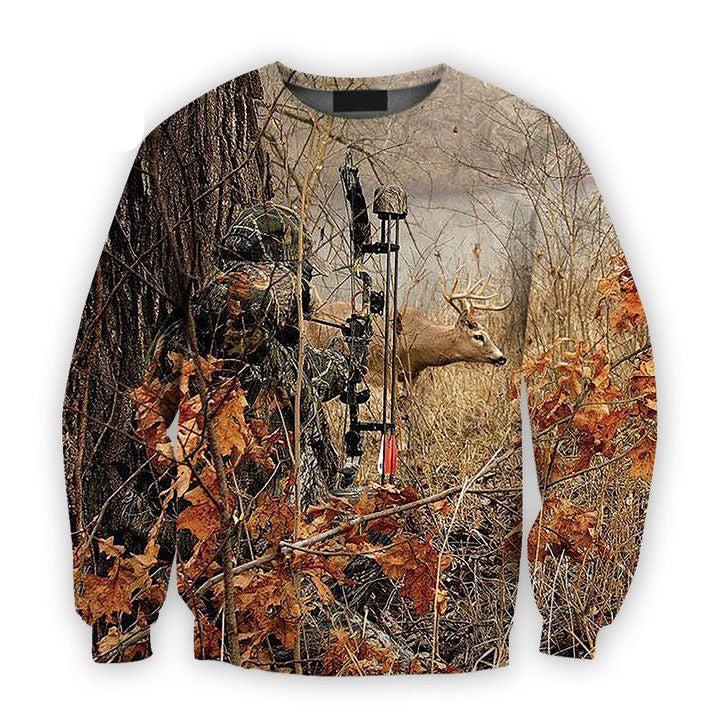 Viticstore Deers Hunting Falling Leaves 3D Brown Shade All Over Printed 3Xl Sweater For Hunter ? Usalast