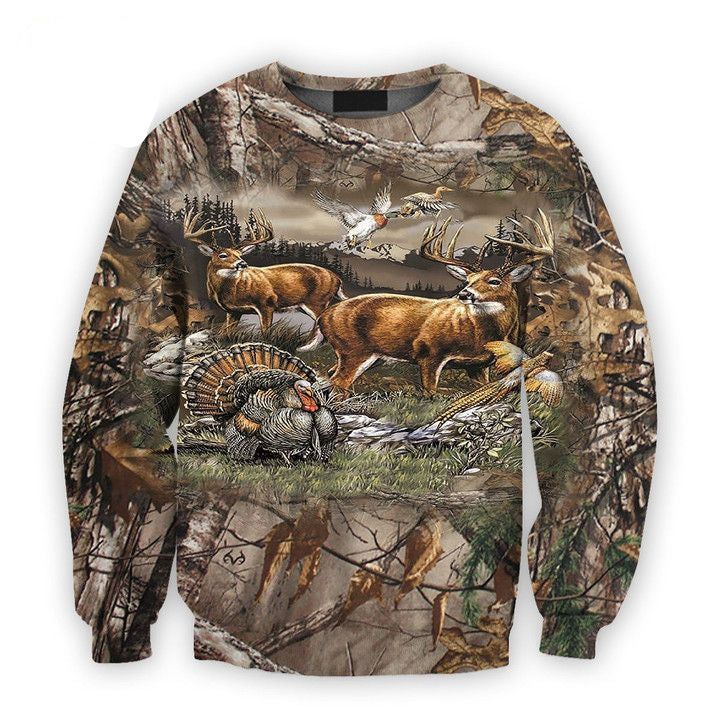 Viticstore Hunting Bucks And Birds 3D Brown Shade All Over Printed 2Xl Sweater ? Usalast