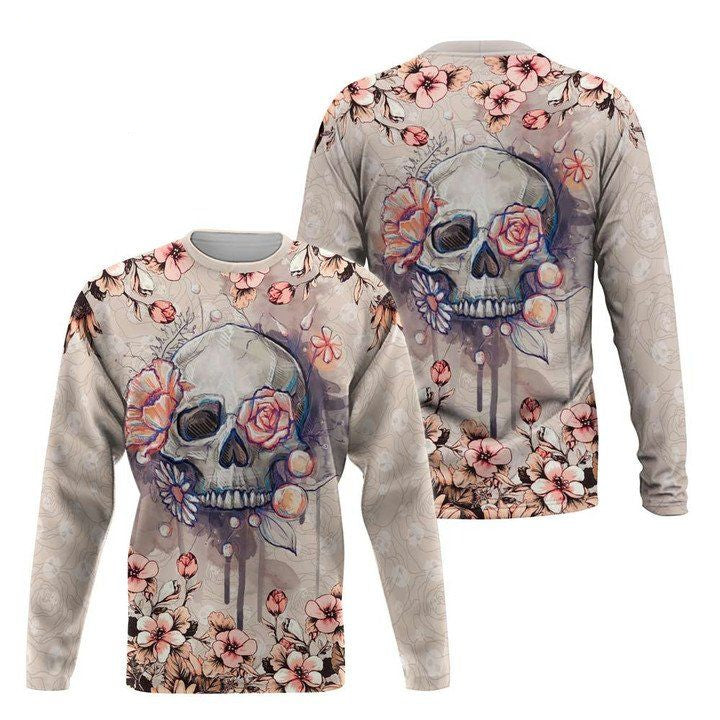 Viticstore Skull Flower- Cream Shade Salmon Pink Detail- Ultra Soft 3D All Over Printed Xl Sweater ? Usalast