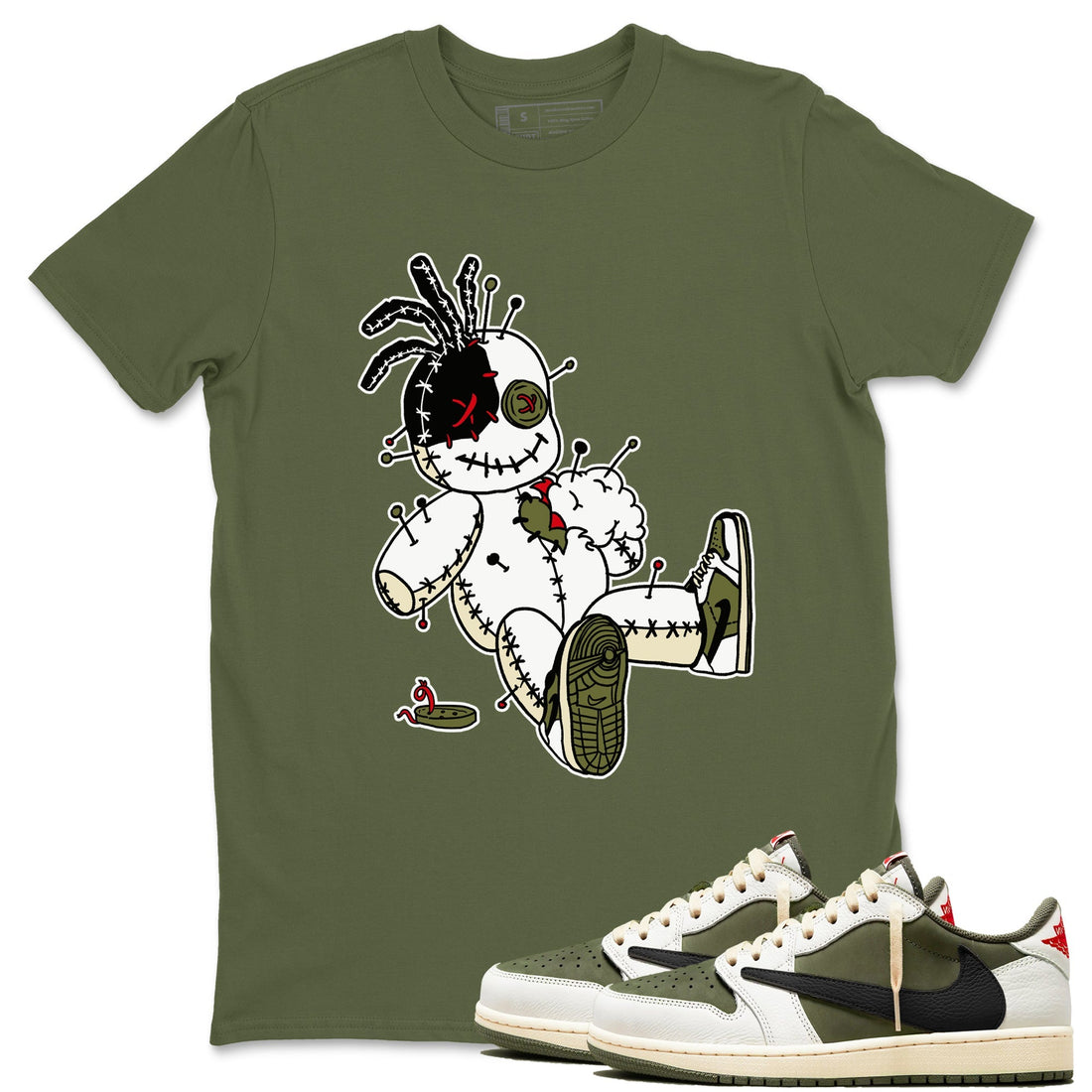 Voodoo Doll Sneaker Tees - Air Jordan 1 Travis Scott Medium Olive