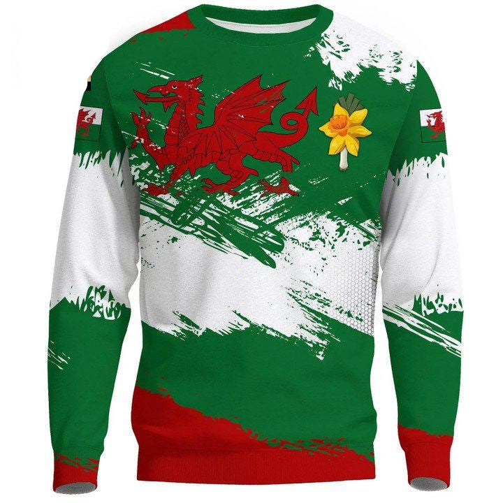 Wales Sweater ? St Davids Day Flag Brush A02 ? Usalast