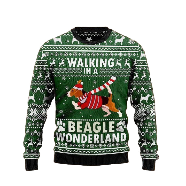 Walking In A Beagle Wonderland Crewneck Sweater Vintage Christmas Design Unisex Clothes ? Usalast