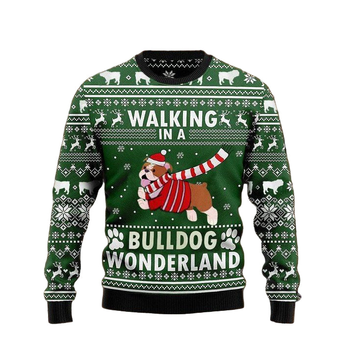 Walking In A Bulldog Wonderland Sweater Funny Dog Ugly Christmas Sweater Winter Gift ? Usalast