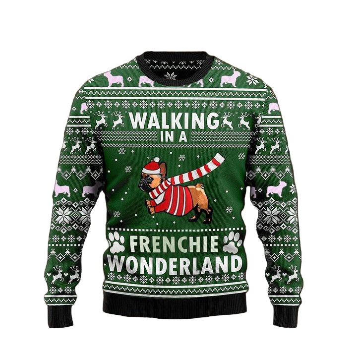 Walking In A Frenchie Wonderland Graphic Crewneck Sweater Christmas Gift For Dog Lover ? Usalast