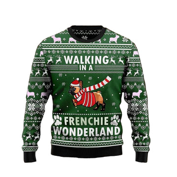 Walking In A Frenchie Wonderland Graphic Crewneck Sweater Christmas Gift For Dog Lover ? Usalast