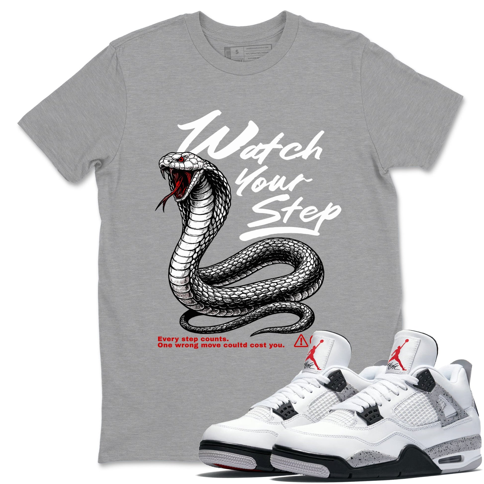 Watch Your Step Sneaker Tees - Air Jordan 4 White Cement