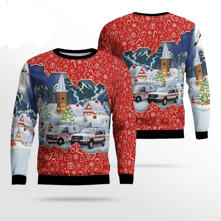 Westport Connecticut Westport Volunteer Emergency Medical Service WVEMS Christmas Sweater 3D ? Usalast