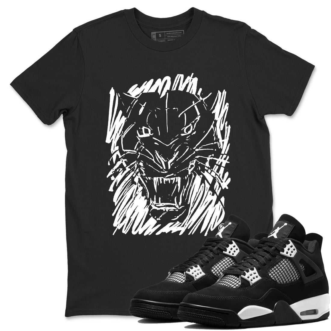 Wild Cat Doodle Sneaker Tees - Air Jordan 4 White Thunder