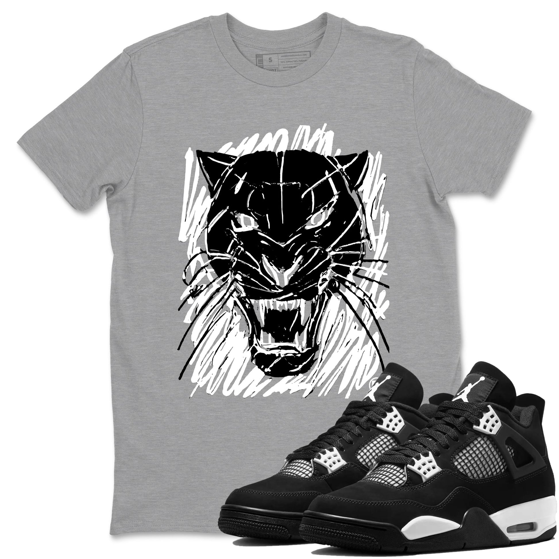 Wild Cat Doodle Sneaker Tees - Air Jordan 4 White Thunder