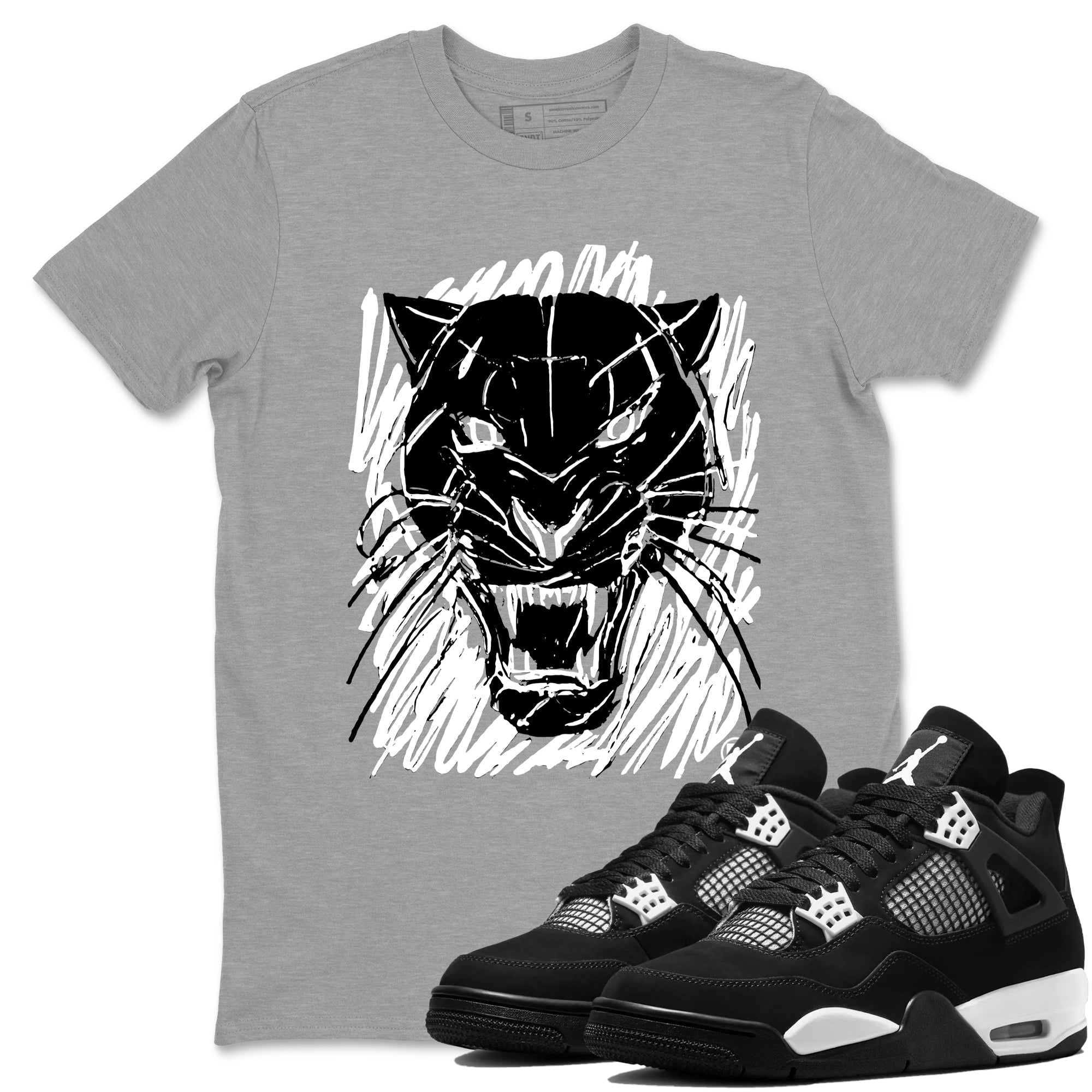 Wild Cat Doodle Sneaker Tees - Air Jordan 4 White Thunder