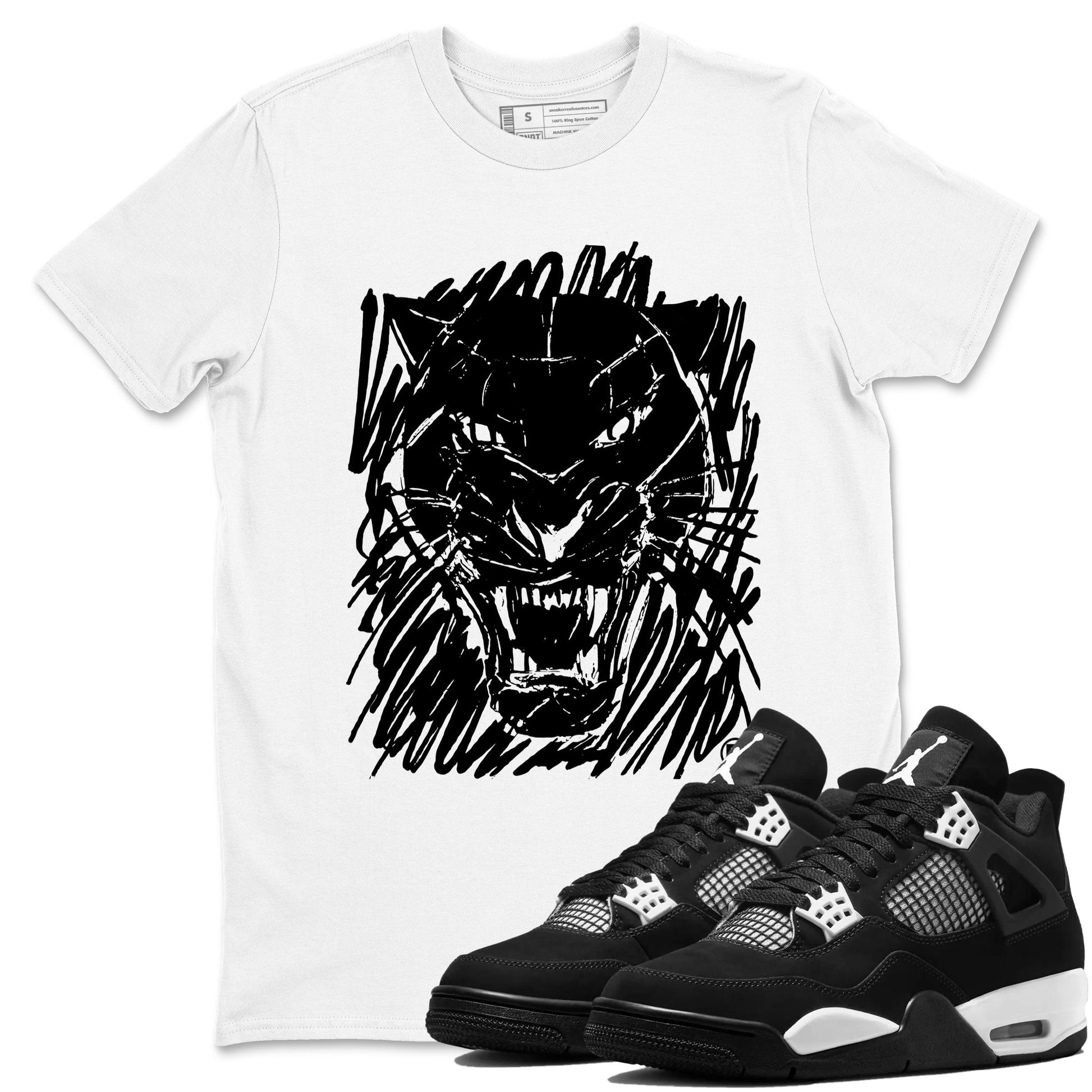 Wild Cat Doodle Sneaker Tees - Air Jordan 4 White Thunder