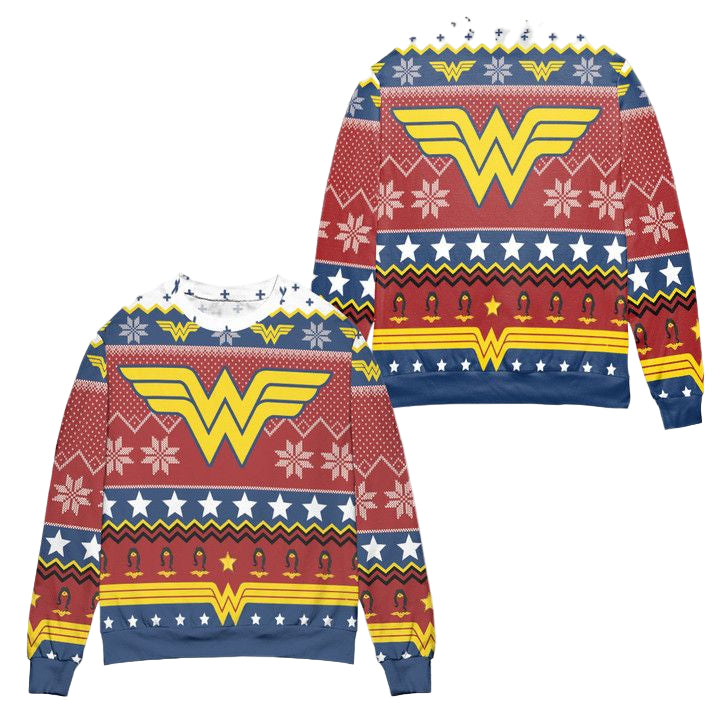 Wonder Woman Logo DC Snowflakes Pattern Ugly Christmas Sweater ? Usalast