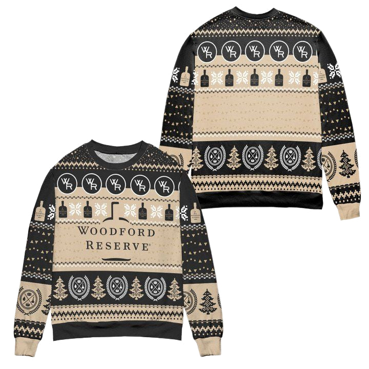Woodford Reserve Bourbon Snowflake Pine Tree Pattern Ugly Christmas Sweater ? Black ? Usalast