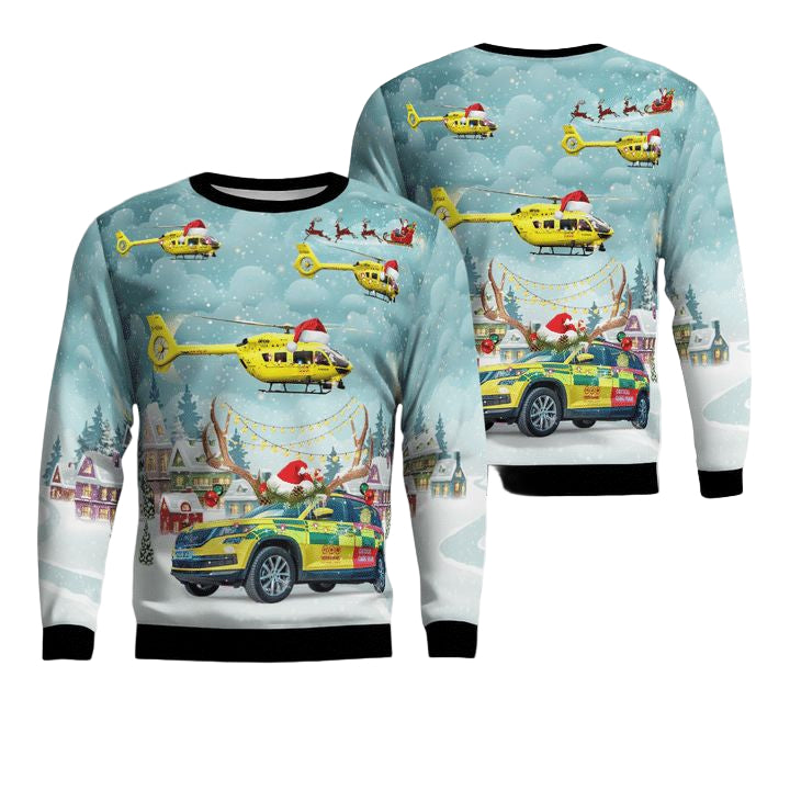 Yorkshire Air Ambulance Car Eurocopter EC 145T2 Christmas AOP Sweater ? Usalast