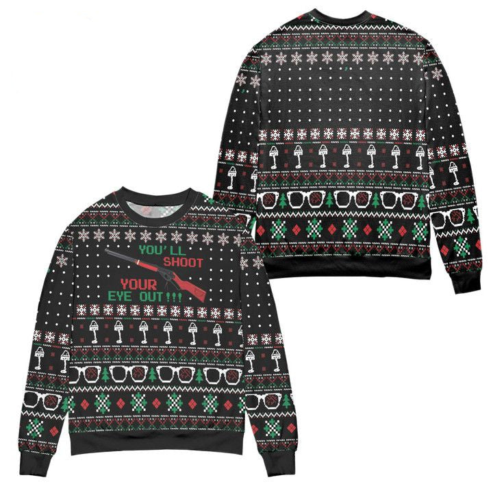 Youll Shoot Your Eye Out Snowflake Pattern Ugly Christmas Sweater ? Black ? Usalast