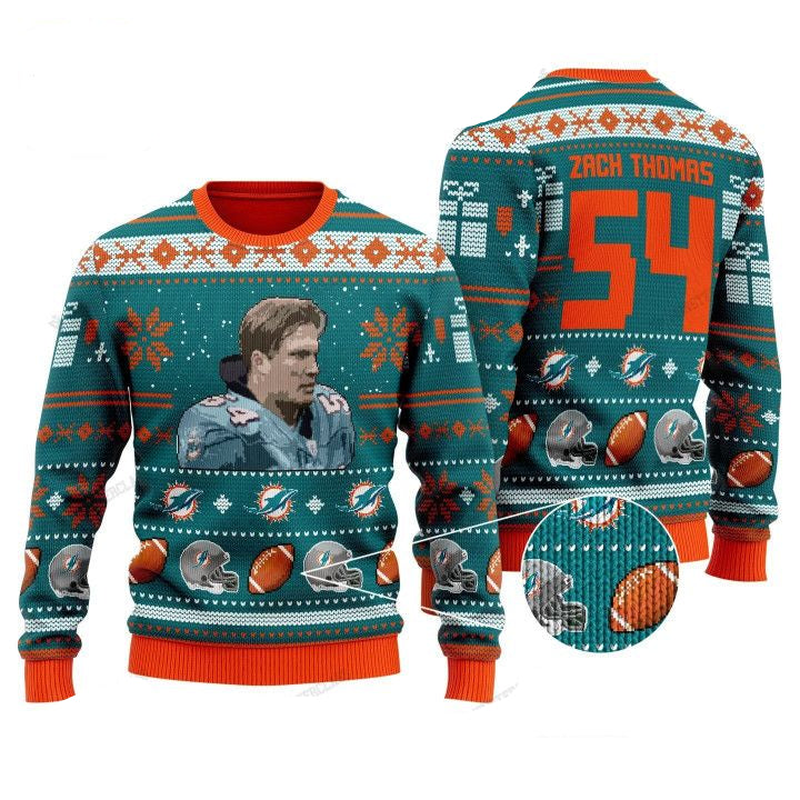 Zach Thomas 54 Miami Dolphins Nfl Christmas Sweater ? Usalast